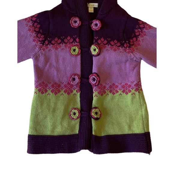 Maggie and Zoe Little Girls Sweater Size 2T Pink Purple Hood Knit Button Up Card - Picture 3 of 7